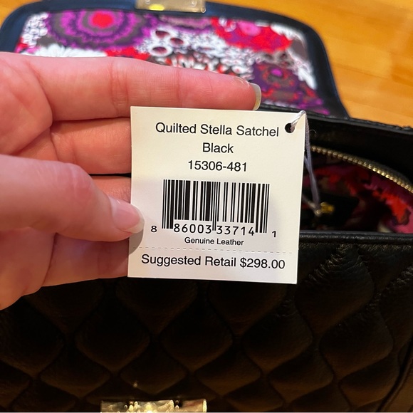 VERA BRADLEY QUILTED STELLA SATCHEL IN BLACK - Picture 8 of 9